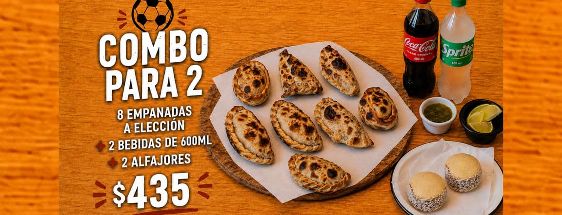 Combo 8 empanadas + 2 alfajores + 2 drinks 600ml