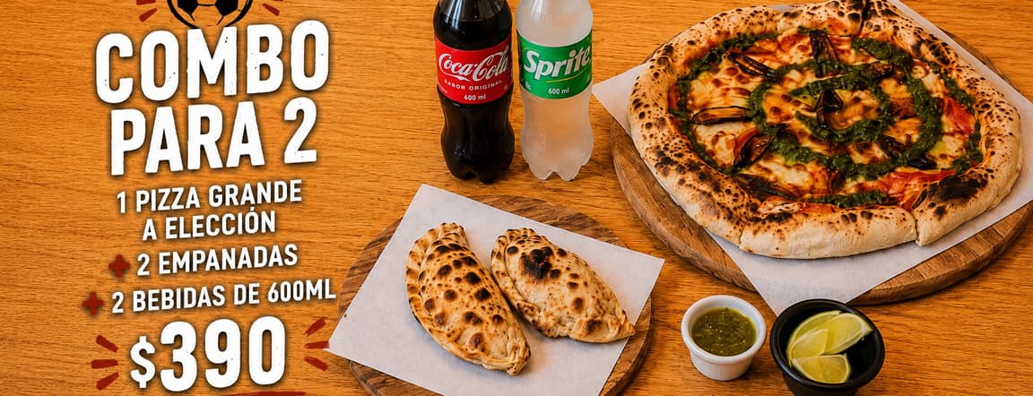 Combo 1 large pizza + 2 empanadas + 2 drinks 600ml