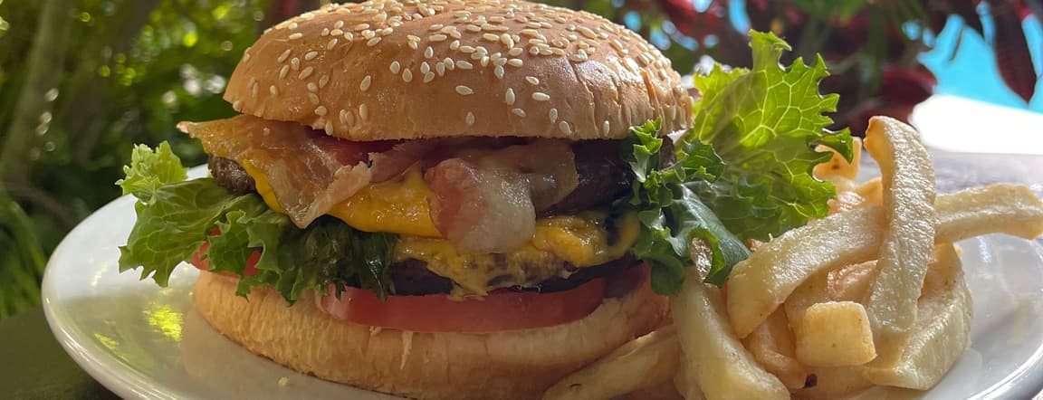 Angus beef burger with french fries