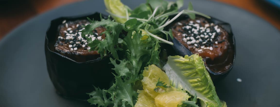 Miso eggplant and salad