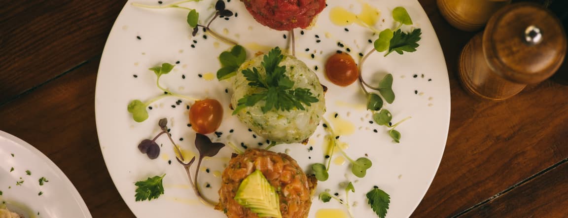 Salmon, tuna and shrimp tartar