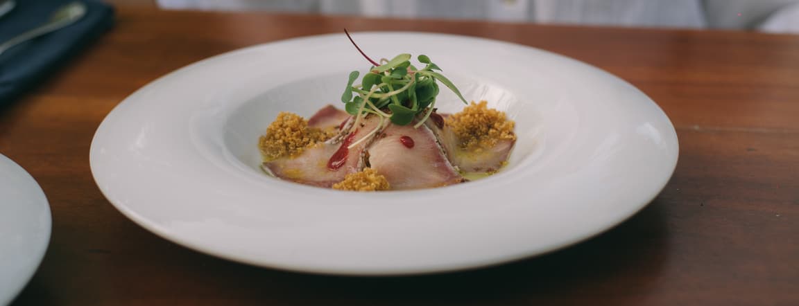 Hamachi slides with celery, apple, ginger and rasperry