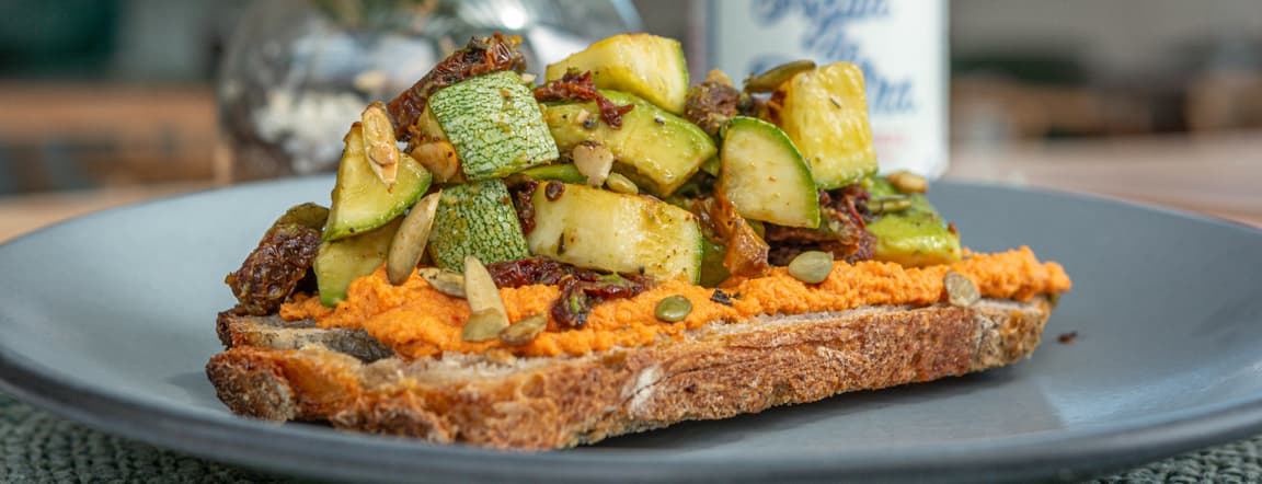 Avocado sun dried tomato and zuccini.