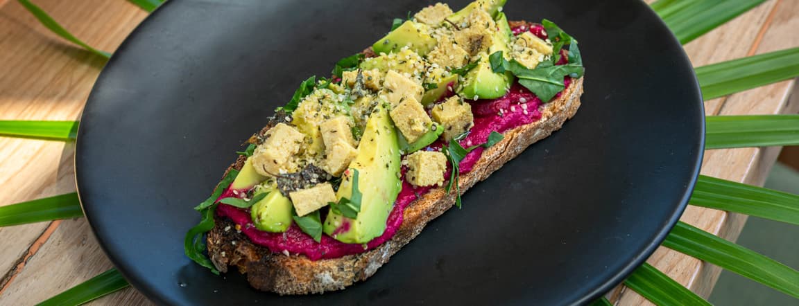 Beet hummus toast