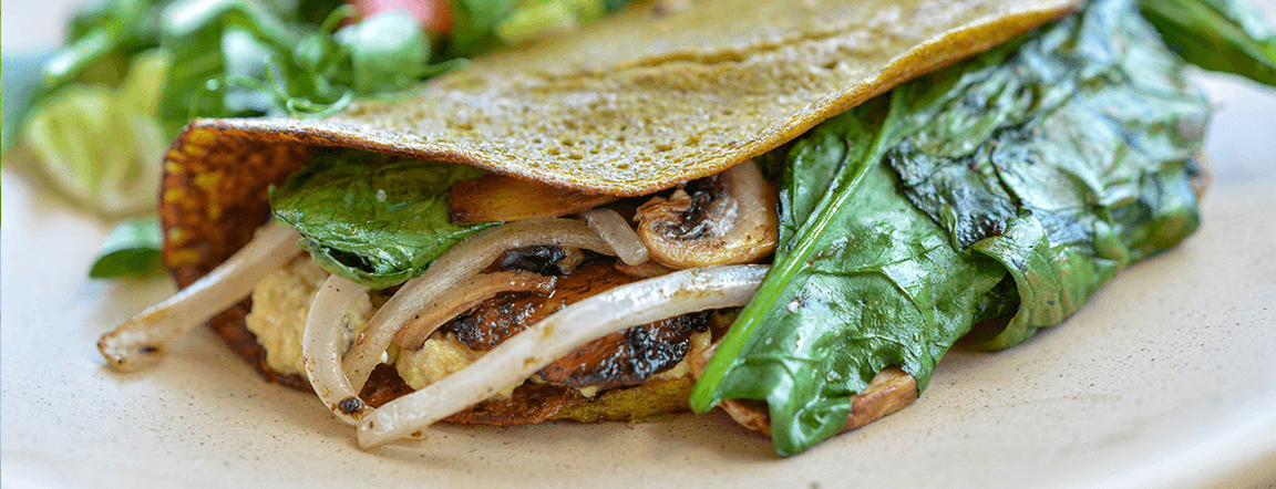 Vegan feta cheese & spinach omelette