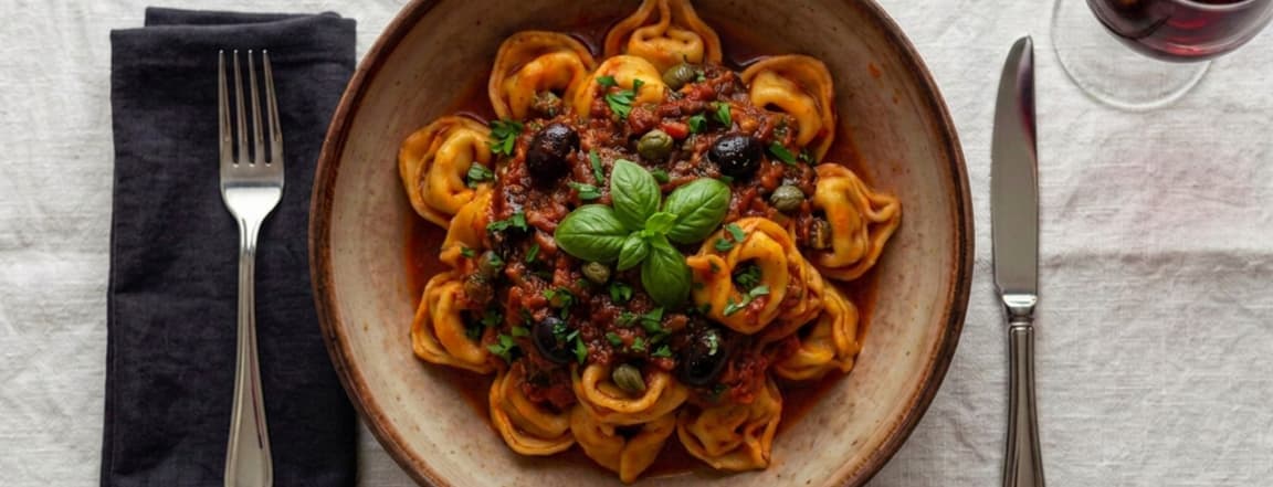 Meat ravioli mediterranea sauce