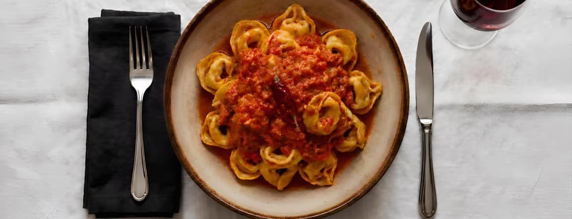 Meat ravioli arrabbiata sauce