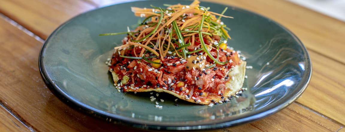 Smoked marlin tostada