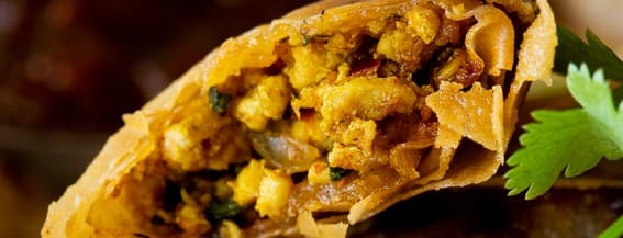 Two samosas - spiced wet chicken with patotes