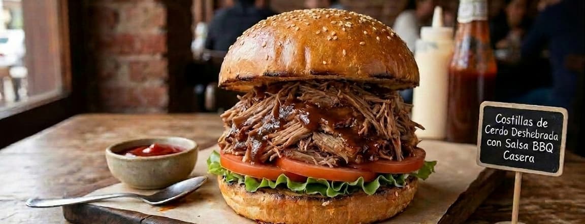 Bbq pulled pork ribs burger