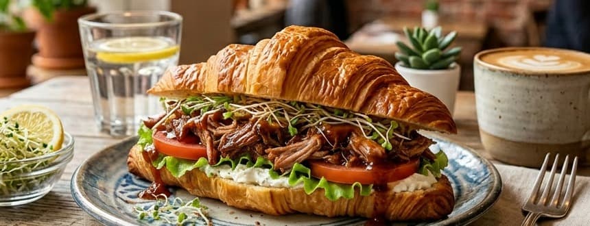 Pulled bbq pork ribs croissant