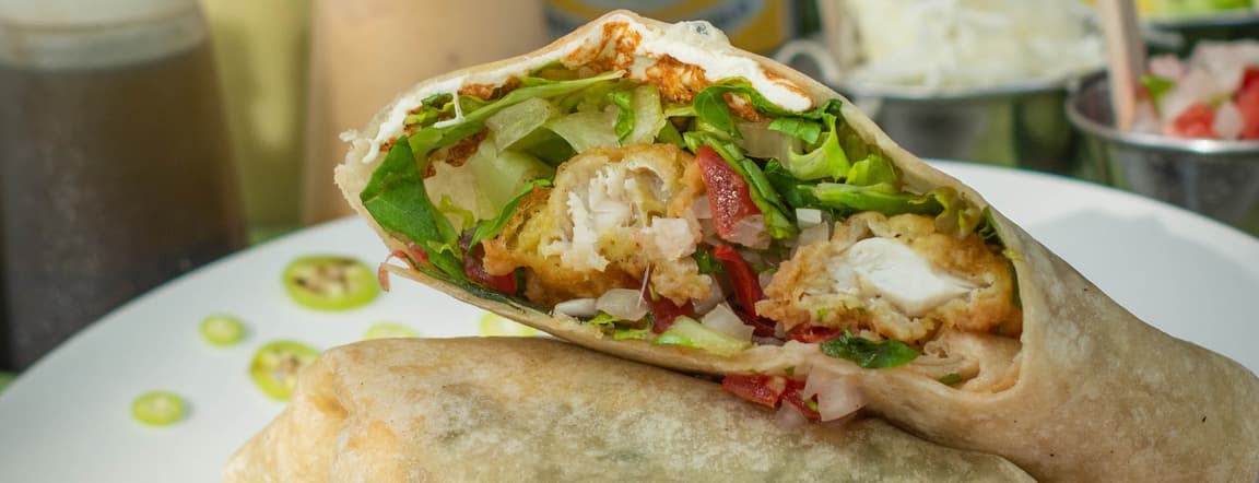 Beer battered fish burrito baja style
