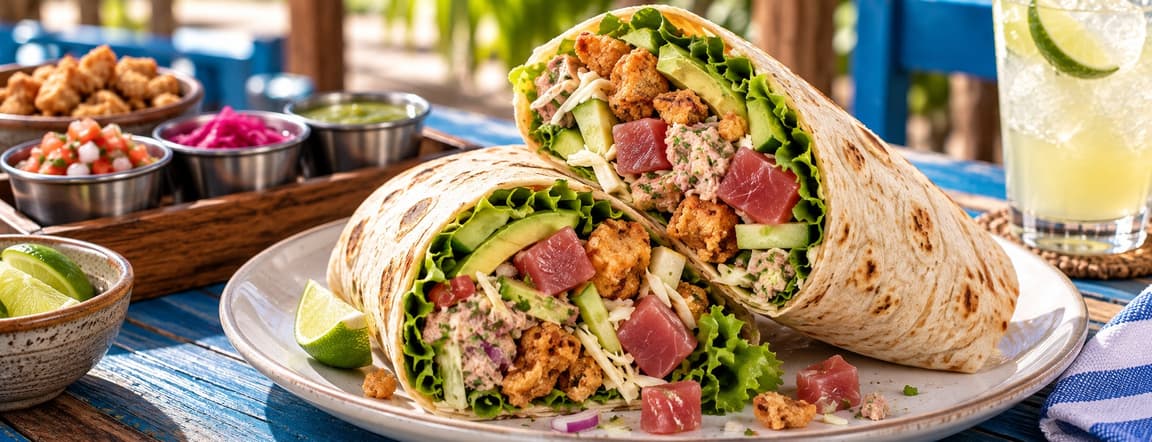 Fresh , tuna chicharron, burrito