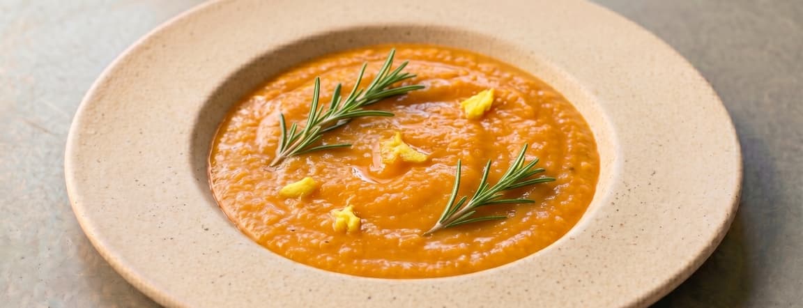 ✨ Chilled carrot cream - lemon zest, ginger & rosemary olive oil