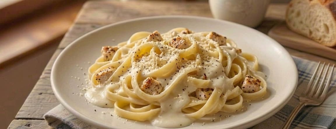 Alfredo spaghetti or fettuccine pasta with chicken
