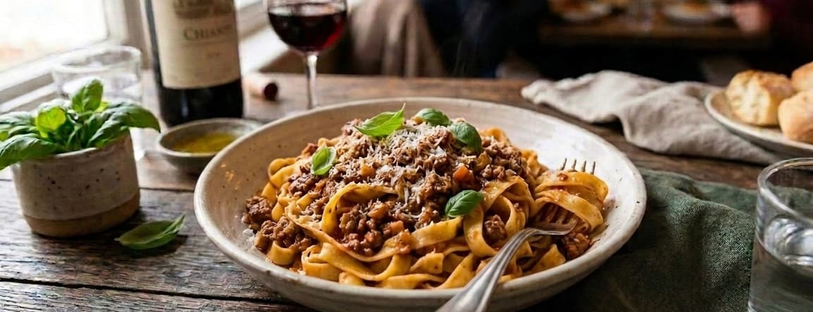 Bolognese spaghetti or fettuccine pasta