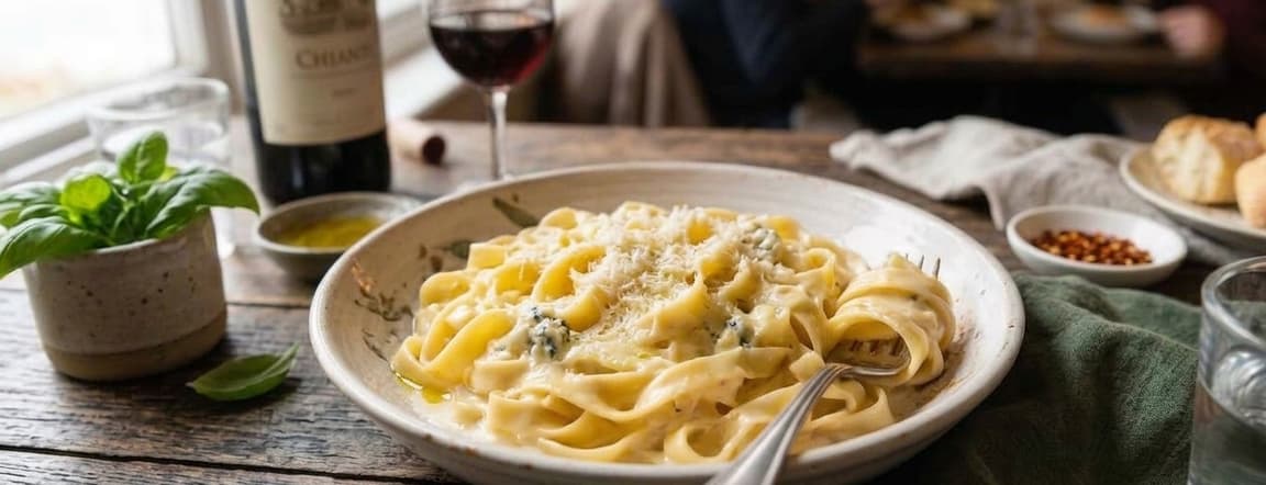 Four-cheese spaghetti or fettuccine pasta