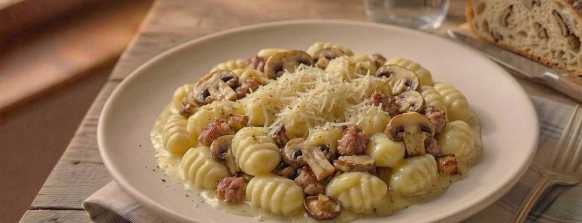Gnocchi with mushrooms and original italian sausage