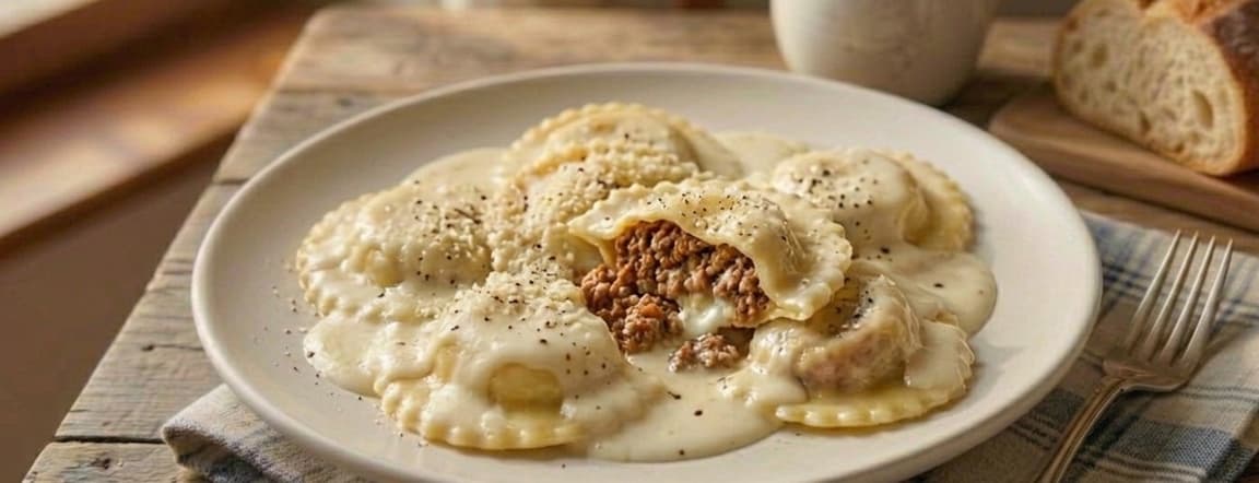 Meat ravioli with 4 cheese sauce
