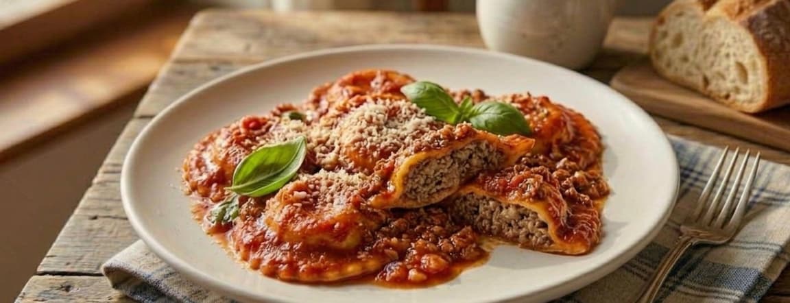 Meat ravioli with bolognese sauce