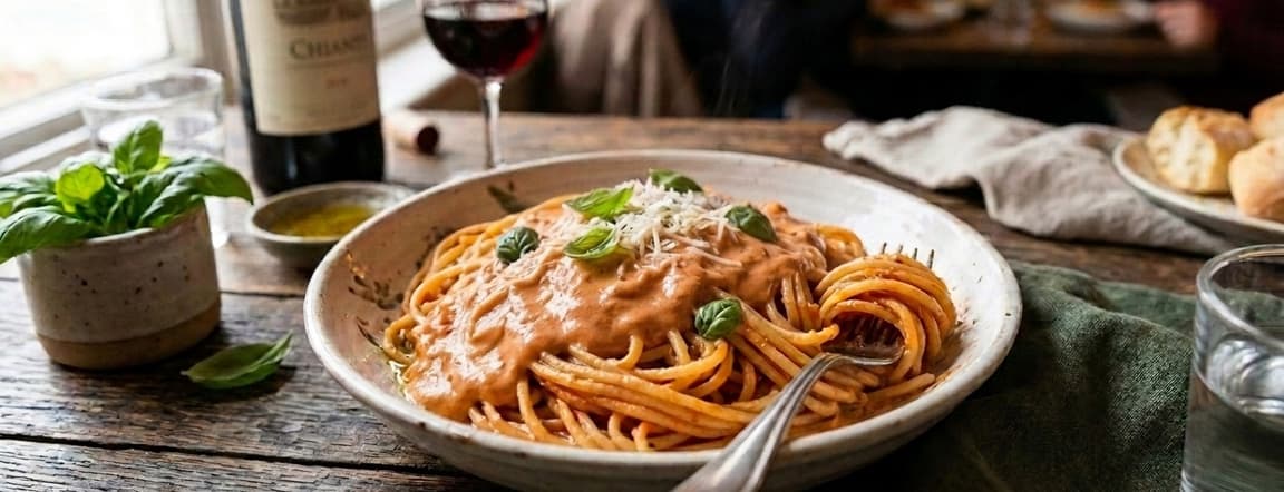 Pink sauce pasta spaghetti or fettuccine