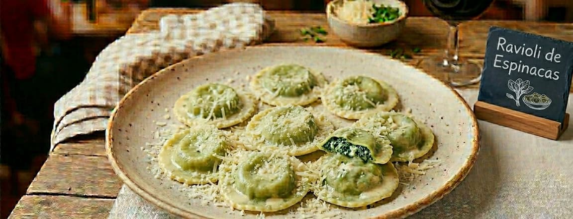 Spinach and ricotta ravioli with aromatic butter or cream