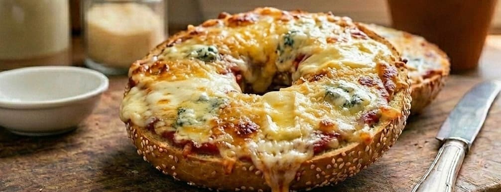 Pizza bagel 4 quesos