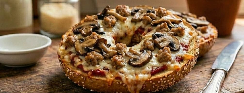 Pizza bagel champiñones y chorizo