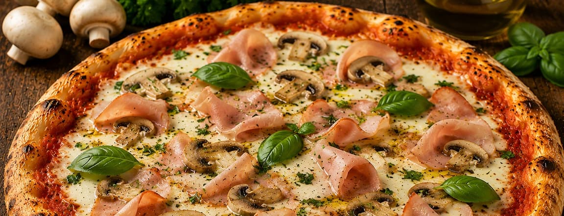 Pizza champiñones y jamon de pavo