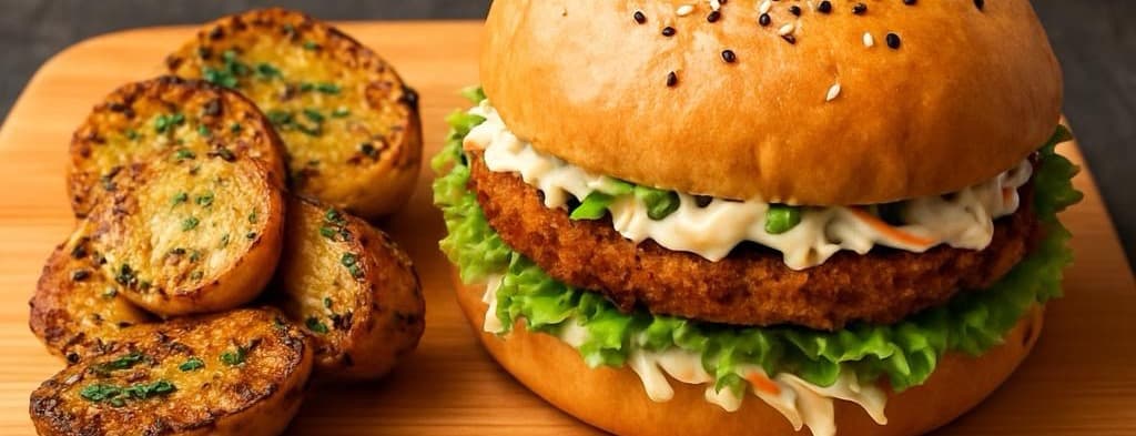 Fried chicken burger with roasted potato