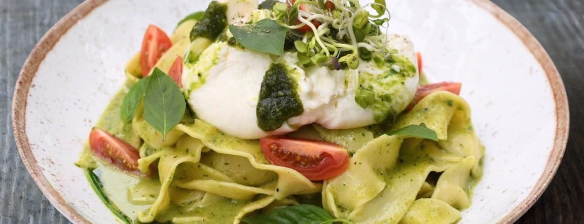Pesto tagliatelle with burrata