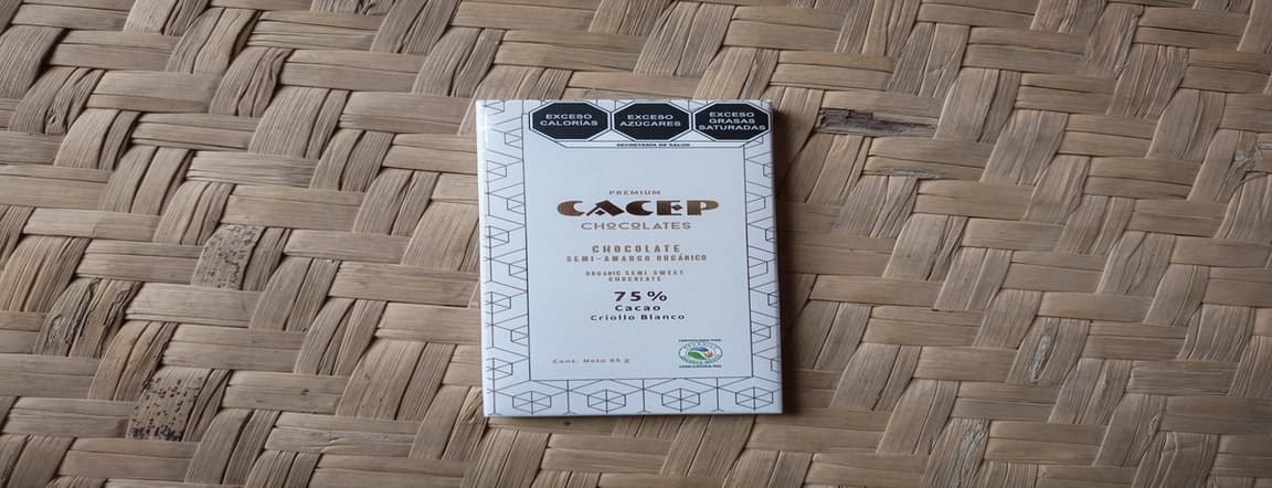 Cacep premium semisweet chocolate 75% blond creole cocoa. 85grecep