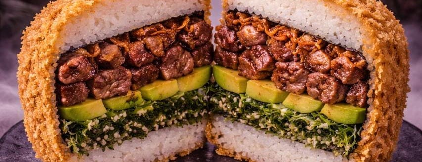 Teriyaki rib eye sushi burguer