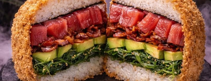 Tuna & bacon sushi burguer
