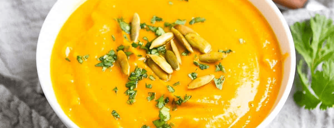 Creamy curried sweet potato soup with coconut milk