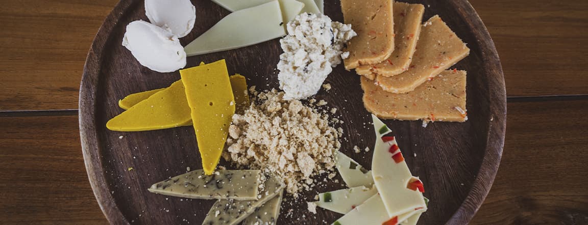 Vegan cheese and homemade preserved and pickled platter